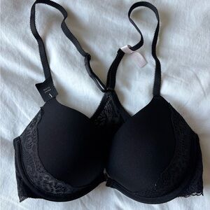 Ambrielle Black Lace Women's Bra pushup racerback front closure 34C NWT